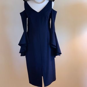 Maggy London navy cold shoulder dress